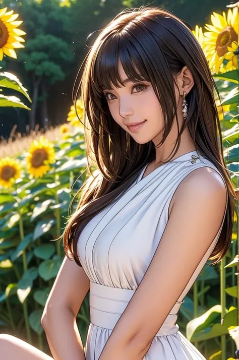 image quality:Highest Quality
Camera Focus: Blur the background
light:sidelight
person:20-year-old female,Japanese,
trace: Gal model trace sunflower field、Bright light、
Daytime hairstyles: Short Bob、With bangs
dress:Galシースルーカジュアルパステルピンク表情: The best smile、G...