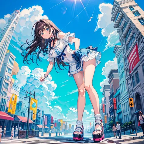 perspective from above giantess giant girl
masterpiece unreal engine anime style delicate picture 4k 90s giant crowd amusement park giant girl standing at an amusement park ferris wheel roller coaster crowd skirt big breasts white T-shirt summer clothes sh...