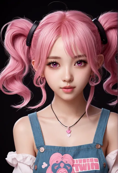 A cute and relaxed girl singer with pink twin-tailed hair and pink eyes. 