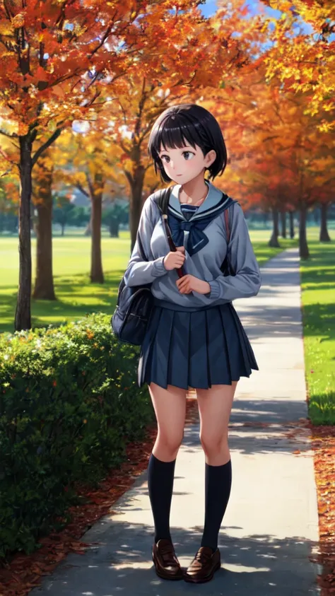 school girl standing in park