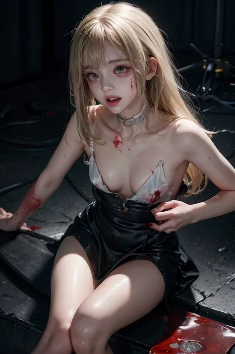 Highest quality, masterpiece, look up, cute,(Horror),(((少女の美しいzombie))),(zombie),(This girl is dead),Trying to bite,(((Bleeding,Injured))),(((Shedding tears of blood))),((口からBleeding)),((Covered in blood)),(A body covered in wounds),((zombieに身体中を噛みつかれた)),(...