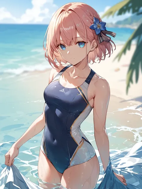 score_9,score_8_up,score_7_up,source_アニメ,cowboy shot,Idealized Forms,Natural Light,details background,blurry background,extremely detailed,1girl,AltoriaCaster(FGO),summer,sea,swim suit