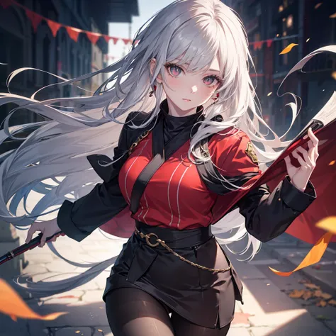 CG, Unity, 8k, wallpaper, Highest quality, masterpiece, Lovely lady, 18-year-old, Gray Hair, White skin, break, Ninja Costume, (pantyhose:1.3), (Realistic:1.2), Best lighting, Complex pupil, Intricate weaving, Detailed Background,professor