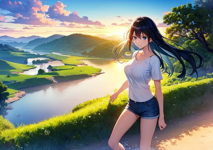 anime scene of a man riding a horse across a lake, concept art inspired by Makoto Shinkai, trending on pixiv, conceptual art, anime landscape wallpaper, beautiful anime scenery, wallpaper anime blue water, anime beautiful peace scene, anime nature wallpap,...