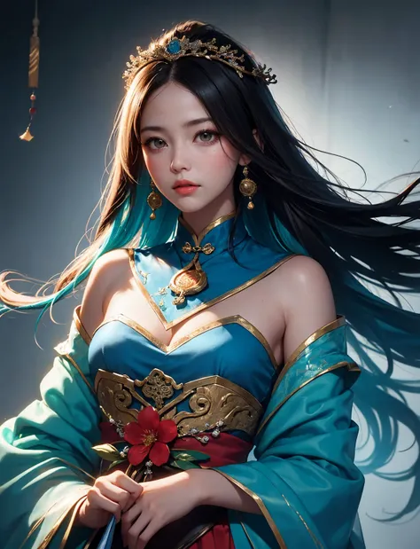 1girl in a red long dress with flowing hair, a beautiful fantasy empress, spuer beauty,inspired by Lan Ying, full body xianxia, by Qu Leilei, inspired by Ju Lian, inspired by Li Mei-shu, inspired by Qiu Ying, heise jinyao, ancient chinese princess, flowing...