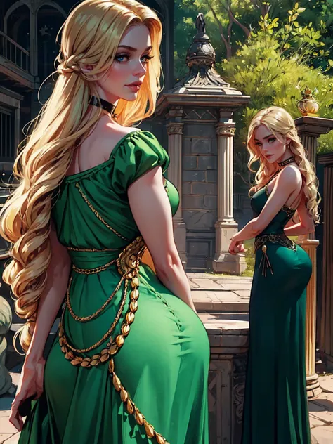 {-erro_de_anatomia:1.0} woman 40 years old, victorian clothes, (green dress), a woman (johanna constantine), very long blond hai...