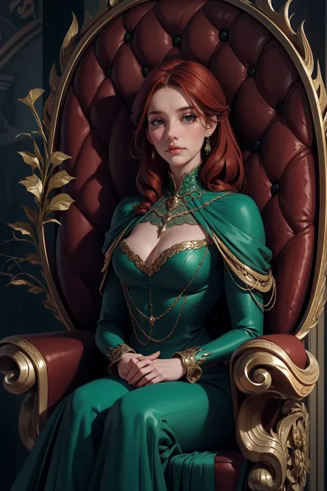 {-erro_de_anatomia:1.0} woman 40 years old, victorian era, queen clothes, (green dress), dark castle, a woman (alicent hightower), meddium dark red hair (dark red hair), (brown eyes) . Indifferent look , merciless. among the dragons, dinamic poses, egoist ...