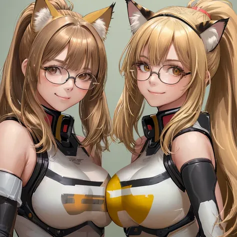 High resolution, Exposed breasts, bangs, blonde, Brown Hair, ponytail, Cat ear, Head Accessories, Dutch Angle, Anatomically correct, Highest quality, High resolution, masterpiece, Accurate, Attention to detail, 超High resolution, bangs, smile, Portraits, Se...