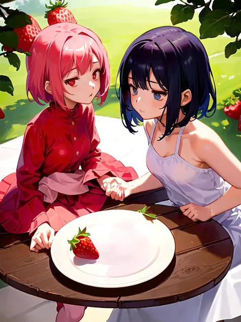 anime characters sitting at the table, ((1 strawberry)), the strawberry fight, high quality fan art, gweiz-style artwork, zeroch...