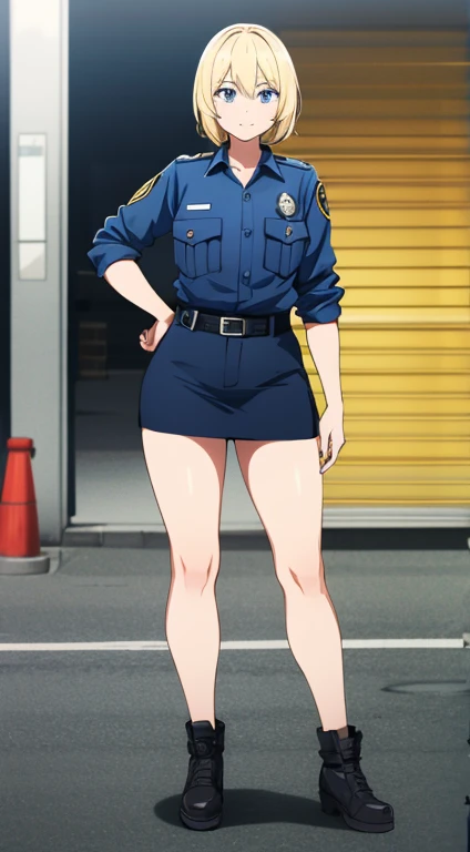 Long blonde female police officer