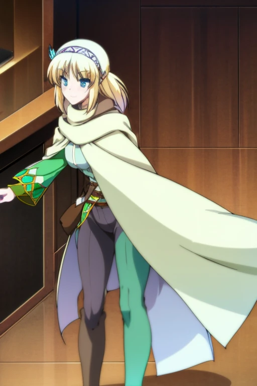 kanye, anime_style, not_blurry, small_pointed_ears, light_blonde_hair, light_blue_eyes, brown_scarf_with_a_gray_white_stripe_in_...