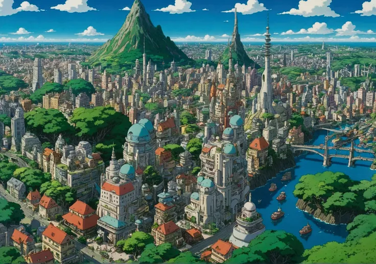 Studio Ghibli, Ghibli style, Ghibli Art, Hayao Miyazaki, Utopian Landscape, Utopia City, Future City (masterpiece, Highest quality) Anime Scene, Anime screenshots