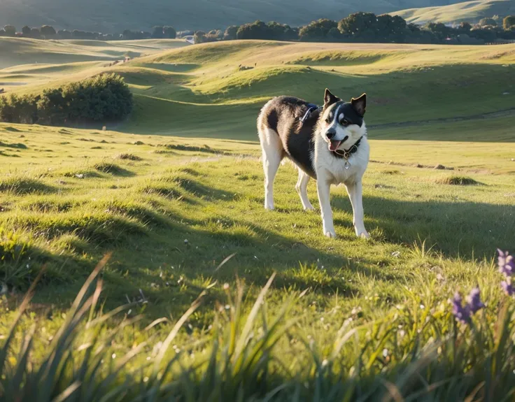 Grassland Scene，Dog，strap，Realism