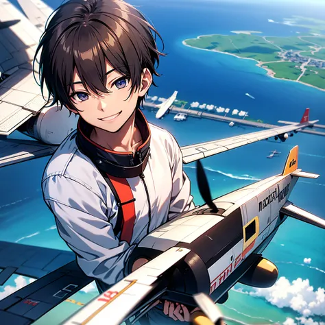 boy、smile、Astride an airplane、anime、icon