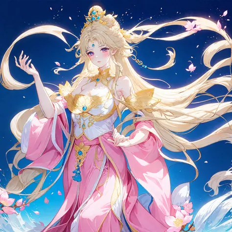 anime girl in a pink dress with a long flowing hair, a beautiful fantasy empress, ((a beautiful fantasy empress)), anime goddess...