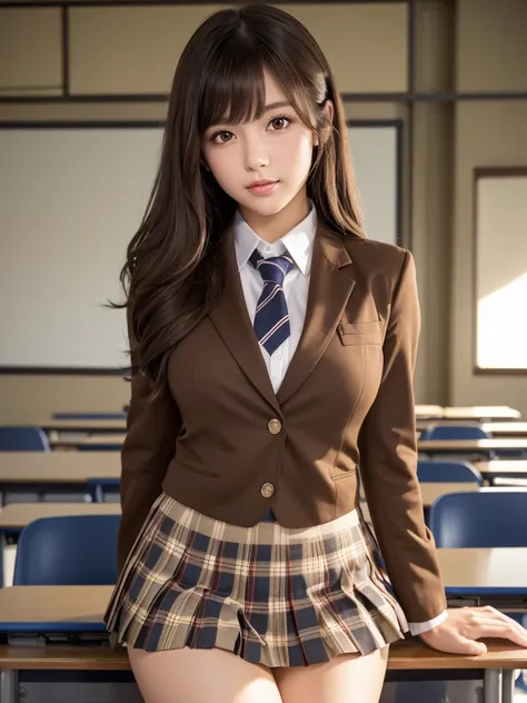 product quality,1 girl,cowboy shot,front view,young and pretty girl in japan,daytime, ((high school classroom:1.2)),schoolgirl u...