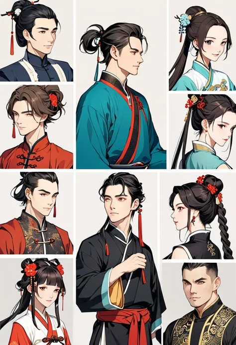 men wearing ancient chinese clothes and with ancient chinese hairstyles