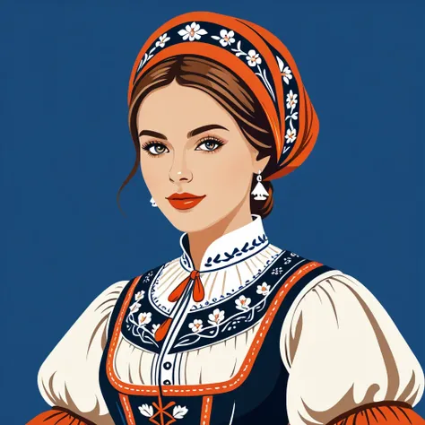 woman in netherlands folk outfit, vector graphics, strong contours, logo design
