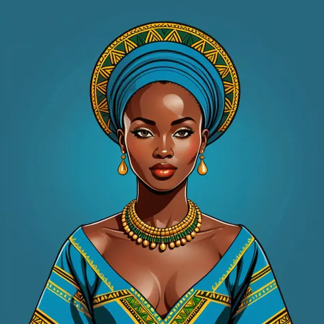 woman in rwanda folk outfit, vector graphics, strong contours, logo design
