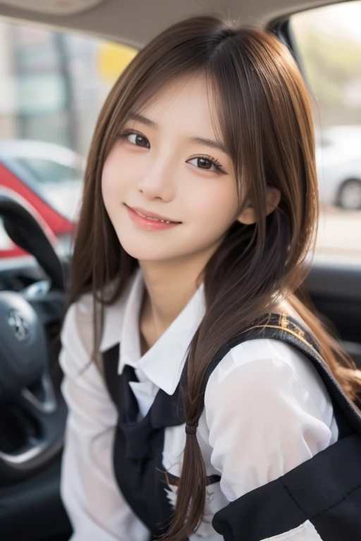 ((Cute 15 year old Japanese))、on the road、Highly detailed face、Pay attention to the details、double eyelid、Beautiful thin nose、Sharp focus:1.2、Beautiful woman:1.4、Cute Hairstyles、Pure white skin、Highest quality、masterpiece、Ultra-high resolution、(Realistic:1...