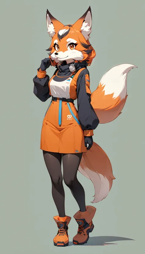 (masterpiece, best quality:1.2), 1 girl, solo, full body, (anthropomorphic Fox, furry, kemono), Full of curiosity, simple background