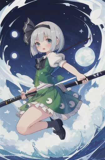 masterpiece, Highest quality, Absurd, Super detailed,Conclusion_Youmu_Desire for dynamic poses,Dynamic Angle