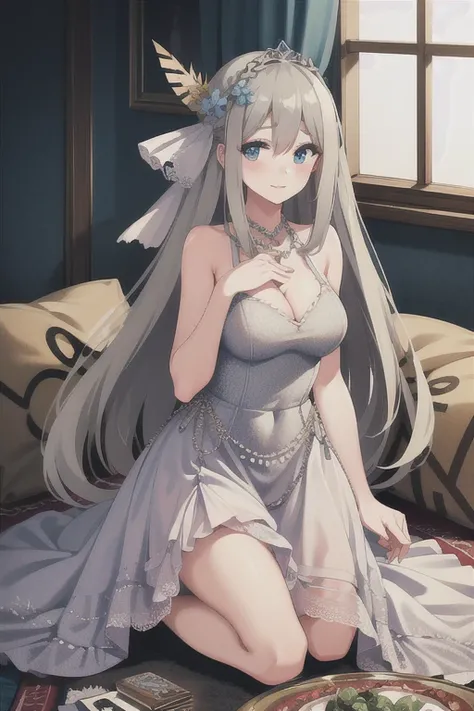 lexington (warship girls r),1girl, solo, (8k, masterpiece:1.2),highly detailed,ultra-detailed,masterclass,hair_between_eyes,braid,perfect lighting,medium breasts,hair ornament,(detailed facial features),full body,long_hair,blush,feathers hair ornament,(dar...