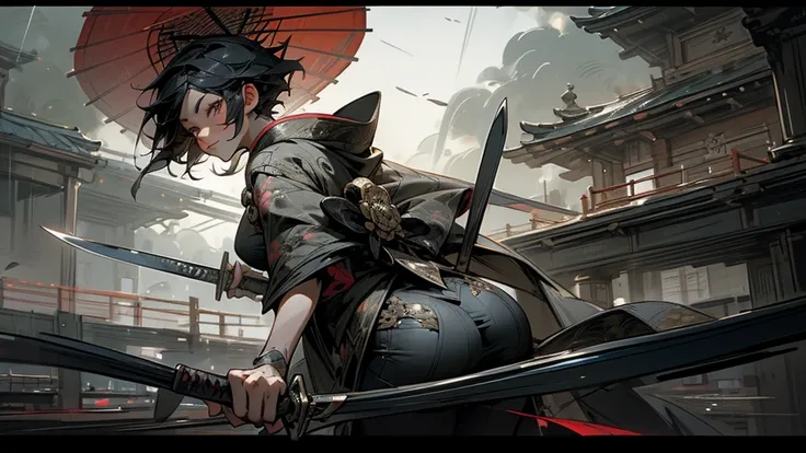 masterpiece,Highest quality,Ultra-fine illustrations,Very detailed,Beautiful background,Perfect Face,Perfect hands,Dynamic Angle,Ink painting style,ass pov,Dynamic Scene,kimono,knife,short hair,rain,battlefield,Beautiful background,Fearless Smile,Ii Slash
...