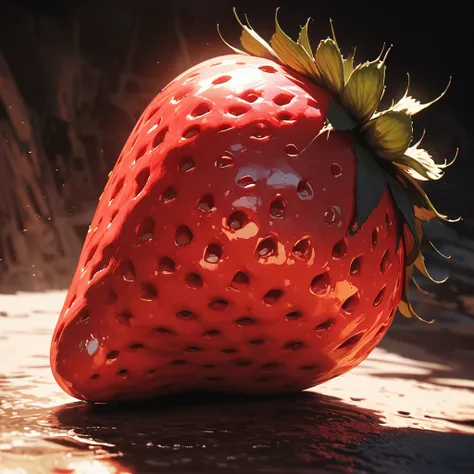 A giant strawberry，Bright colors，High Saturation，High contrast，Super Fine，Ultra-realistic，8k，Ultra Detail，precise，masterpiece