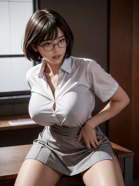 8k, RAW Photos, Highest quality, masterpiece, Realistic, Realistic, (1 Ultimate beauty), Mature Woman,(Strictly adhere to a composition where only one person appears in the photo)、(In the conference room)(Wear rimless glasses)((Wearing a light grey shirt))...