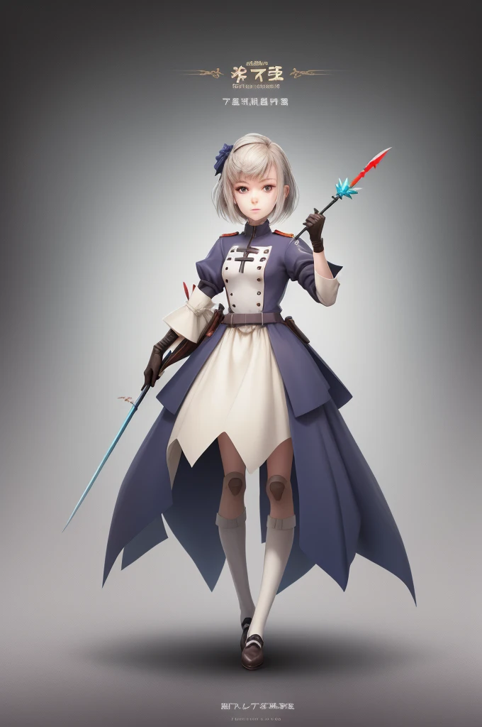 Field Medic Woman, masterpiece, high quality, Game character design, Anime illustration style, simple flat background, (Little:0.9), whole body, Diagonal angle, View your viewers, Dynamic pose, Holding a dagger, Text only,