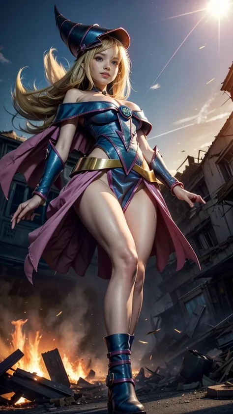 (Giantess element, high resolution, high resolution, high quality, accurate body structure, detailed body), focus on girl,
BREAK,
(Black Magician Girl:1.3),sexy, combat uniform, girl, looking up at approaching woman from below, cute, girl destroying small ...