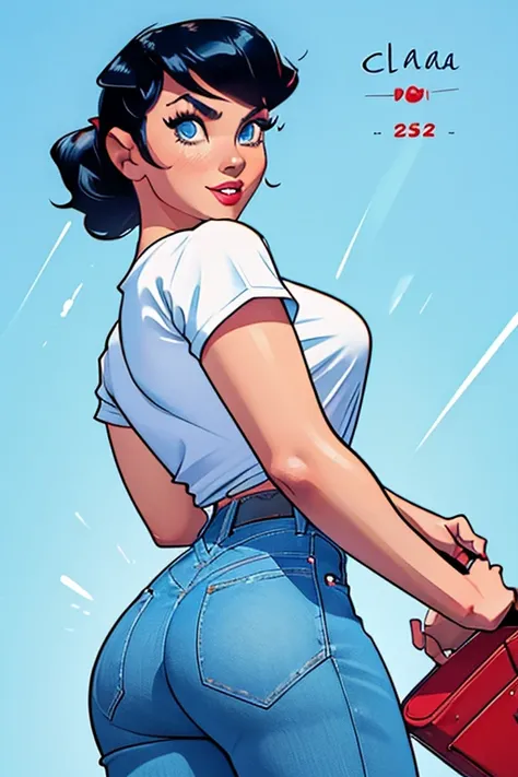 clara kent, gorgeous, sexy, dressed in rocakabilly style tight jeans hair tied, tshirt, 1950's pinup art, hi-res, high quality, ...