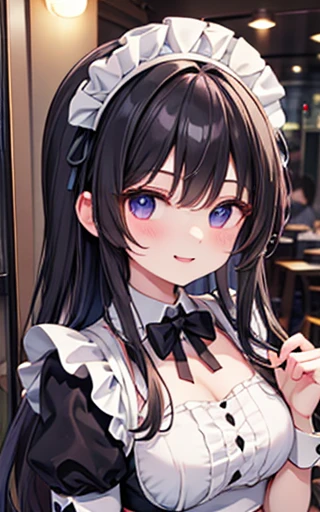 beautiful girl、maid Cafe、Maid clothes、The upper body is shown、Dazzling Smile、