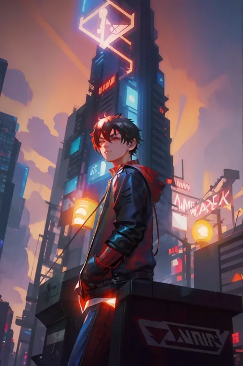 spider man- style photo of a man standing in front of a city at night, hero pose colorful city lighting, stylized urban fantasy ...