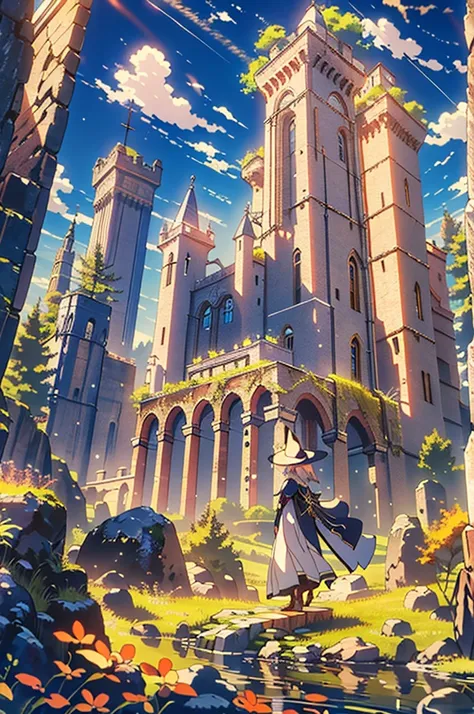 (masterpiece, Highest quality, Highest quality. Official Art, beautifully、aesthetic:1.2). Stunning matte painting depicting a stone building in the middle of a forest, Dark fantasy setting, A mesmerizing magical fantasy forest, Witch&#39;s hut in the woods...