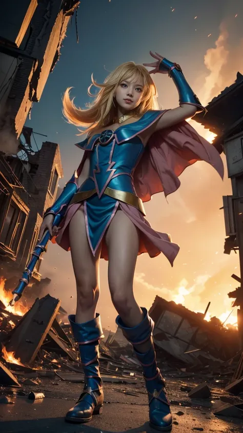 (Giantess element, high resolution, high quality, accurate body structure, detailed body), focus on girl,
BREAK,
(Black Magician Girl: 1.3), sexy, combat uniform, girl, looking up at approaching woman from below, cute, (Girl destroying town with magic: 1.4...