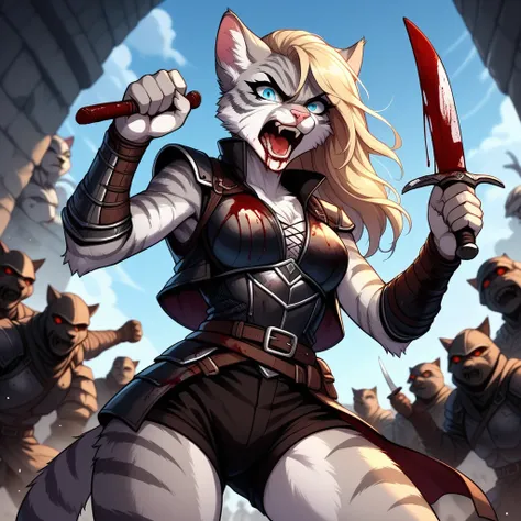 score_9,score_8_up,score_7_up, score_6_up, score_5_up, source_anime, kat, female anthro furry feline, silver fur, grey stripes o...