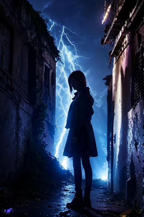 Lightning-like aura、In an abandoned city