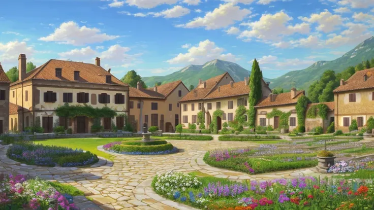 (manor), building, (wine), (garden), italy, village, clean, masterpiece, paved road, highest quality, (realistic, painting style...