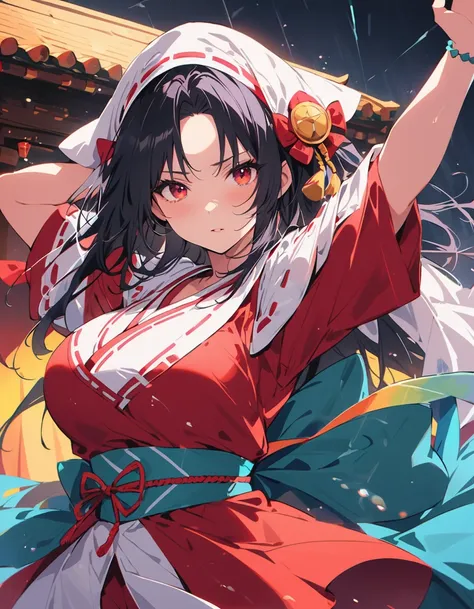 Highest quality, Super detailed, (Ultra-high resolution,8k), Ultra-high definition 4K, (Perfect Anatomy), (The three pure shrine maidens:1.3), (Detailed shrine maiden costume), (Dynamic composition), (High-quality facial beauty), (In the Storm:1.2), (Photo...