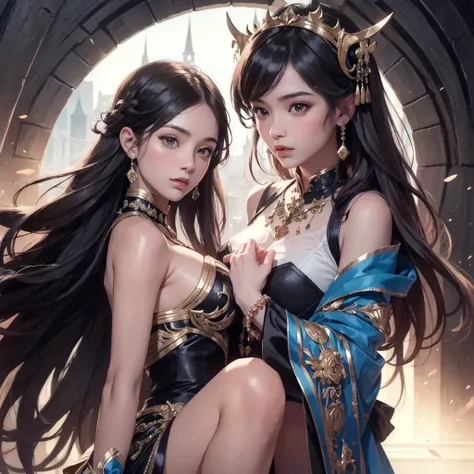 (One girl :1.3),Portraiture, Christina Chong&#39;s beautiful face, I narrowed my eyes.. Grin. black braided hair with I narrowed my eyes.,, Battle Sisters, Holding a sword, Dark Background,(Black and silver trim, 黒花armor:1.5), (High resolution:1.4), High C...