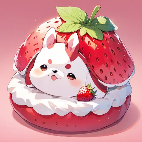 (Highest quality,Extremely detailed depiction,Incredible high resolution),Cute Puppy,Circle々Fat puppy,Deformed Character,Strawberry Costume,Big strawberry cushion