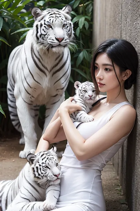 The white tiger and its cub