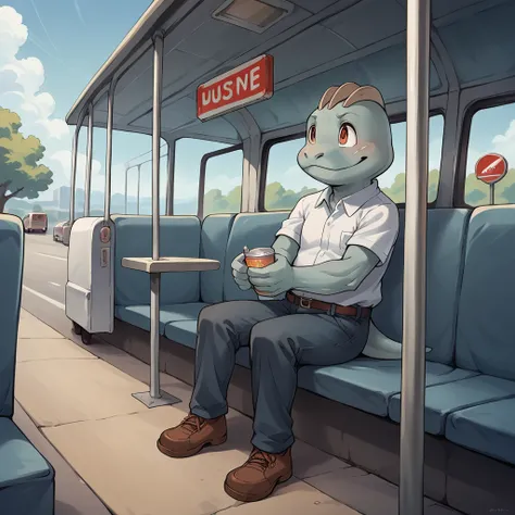 score_9, score_8_up, score_7_up, BREAK, score_9, machop, official art, bus stop, sitting