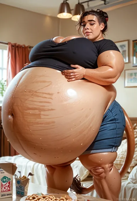 Argentinian woman,huge belly,inflating