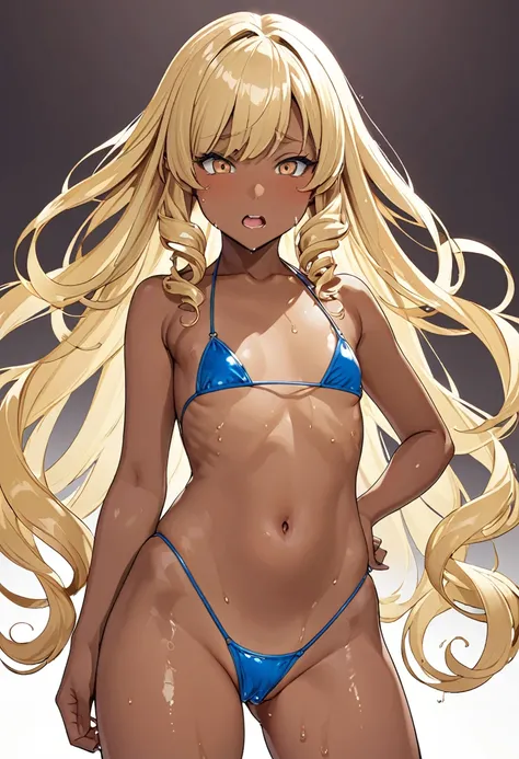 Lori、Small breasts、Micro Bikini、Brown Skin、Blonde、Curly Hair、Slanted Eyes、bossy girl、sexy、Wide legged、Bite、High leg、Wet crotch、