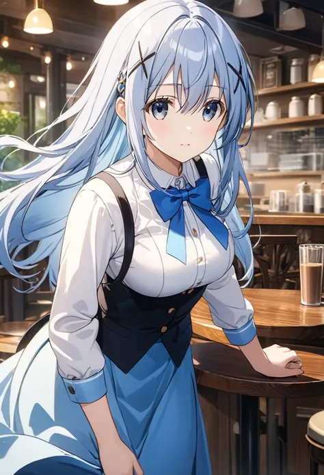 (Highest quality:1.2), (Ultra-high resolution:1.2), Intricate details, Official Art, Beautiful artwork, Game CG, Soft Focus, One girl, alone, Beautiful face in every detail, chest, Wide Hips, (Thick thighs:0.8), Long Hair, Blue Hair, Hair between the eyes,...