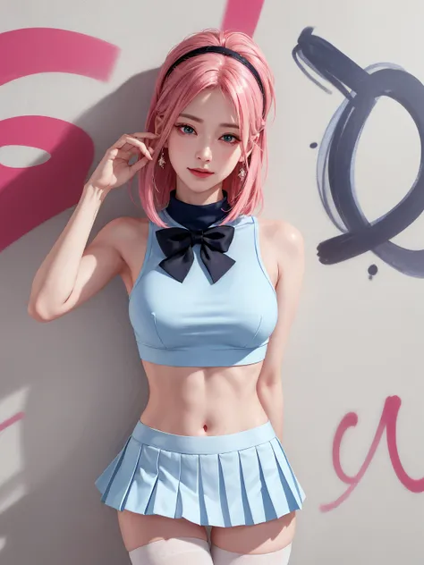 (Masterpiece, best quality, 1 girl, alone, complicated details, Chromatic aberration), realistic, ((Moderate breath)),long hair, pink hair, Red headpiece, Pink Highlights, hair on one eye,purple eyes, earring, sharp eyes, choker, Neon coat, She wears a col...