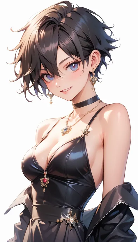 Masterpiece, Score_9, score_8_up, 8k, ultra-detailed, Ultra-high resolution, high-quality, 1girl, cute, perfect anatomy, black hair, short hair tomboy, medium breasts, elegant